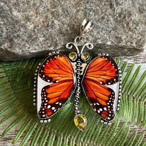 Dichroic Glass & Citrine Monarch Butterfly 2.3” Pendant